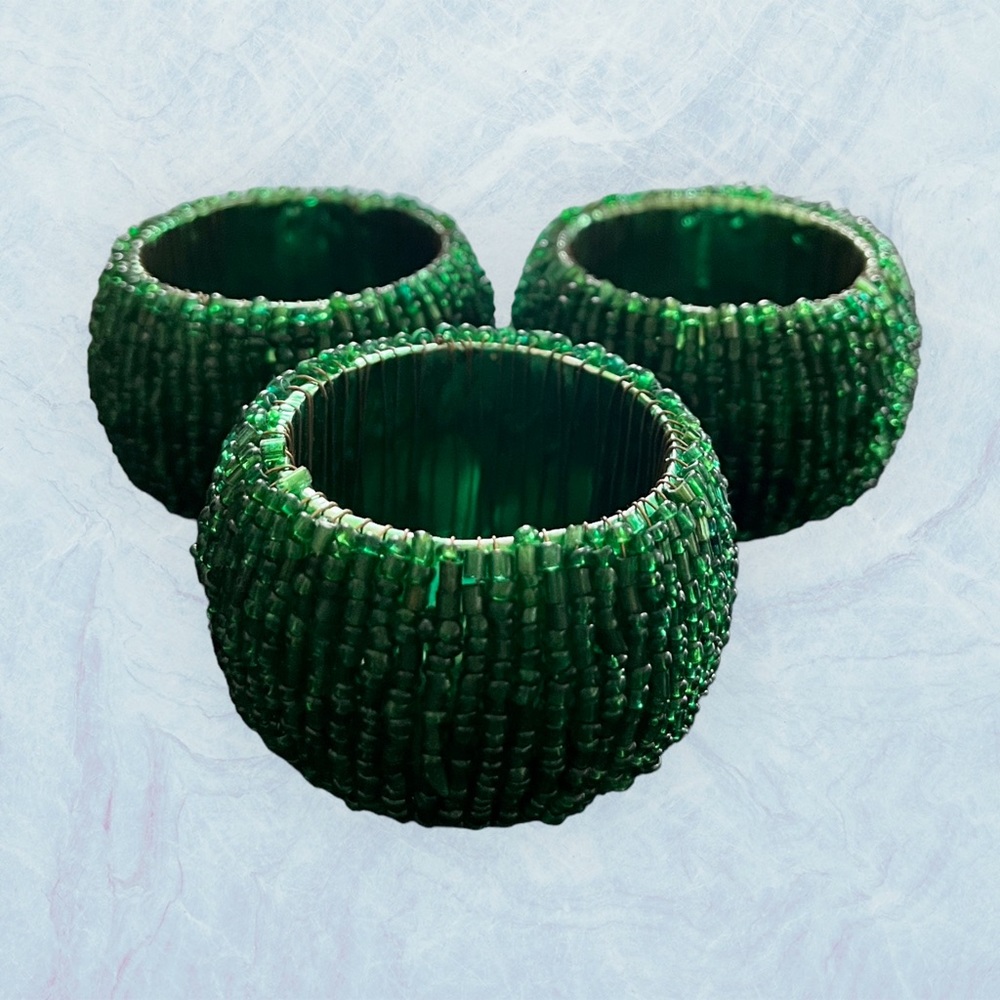 Set of‎ 3 Green Sequin Beaded Napkin Rings